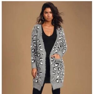 Lulus Gray Leopard Cardigan